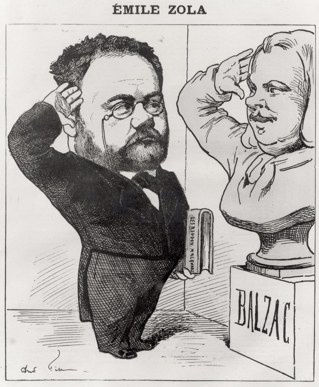 Emile Zola的漫画（1840-1902）向Honore de Balzac（1799-1850）致敬 作者 安德鲁·吉尔