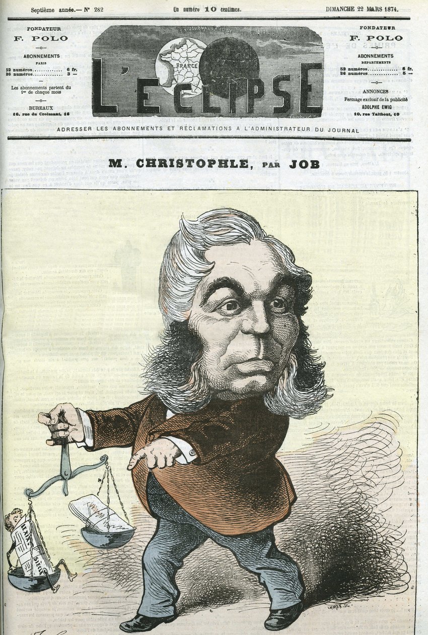 法国政治家阿尔伯特·克里斯托弗 (Albert Christophle) 的漫画。 Gill 的“L