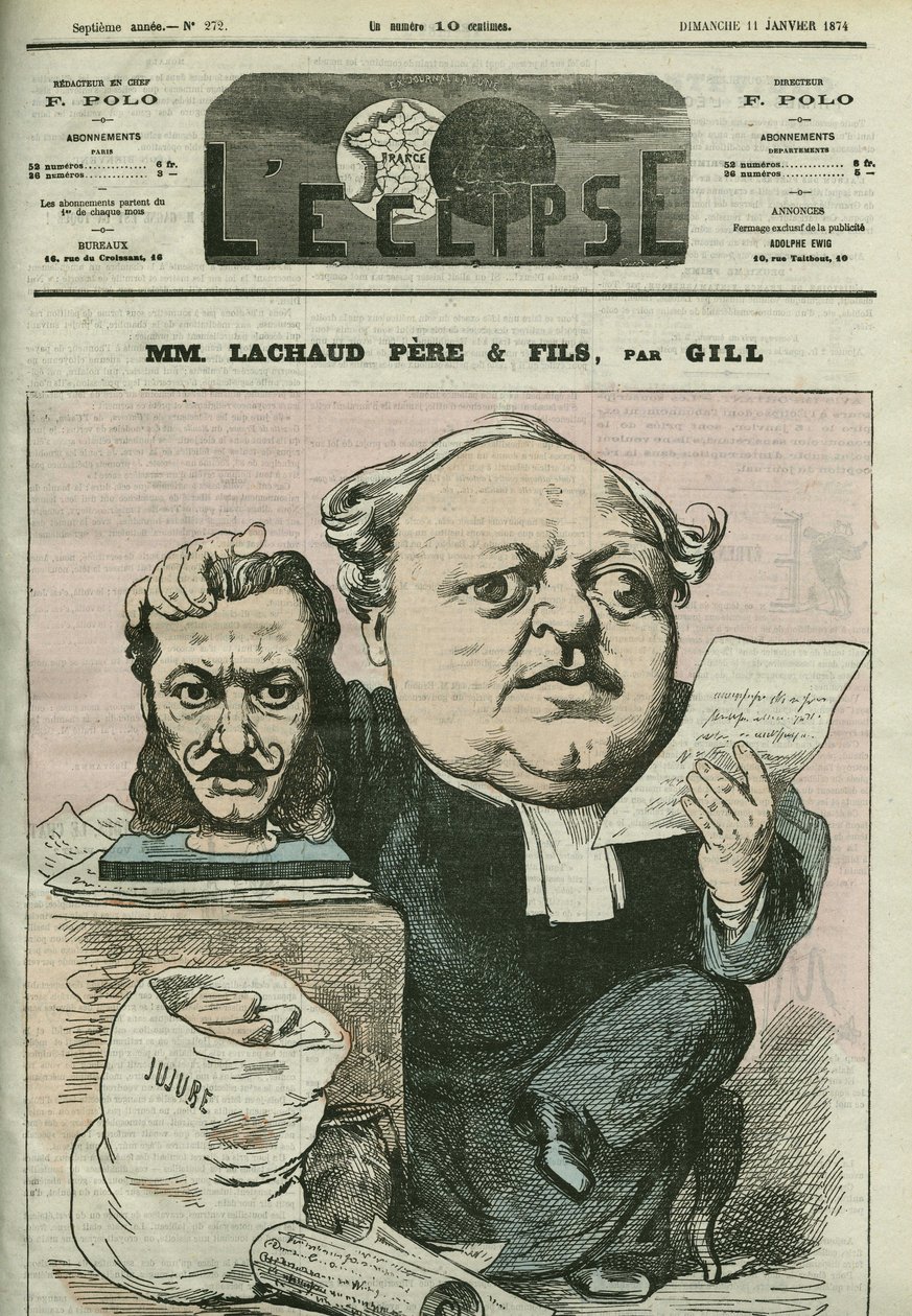 法国律师 Charles Lachaud (1817-1882) 的卡通。 Gill 的“L