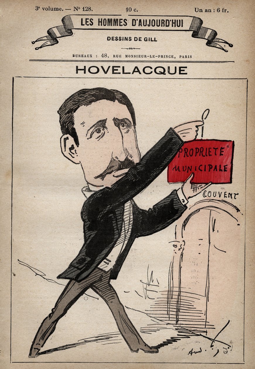 Abel Hovelacque 1873-1896英国语言学家和人类学家的漫画，出自Andre Gill（1840-85）的《Les Hommes d