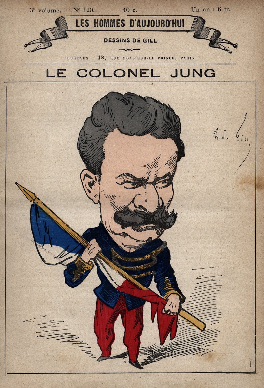 西奥多-荣格上校（1833-1896）的漫画，出自安德烈-吉尔（1840-85）的《今日之人》（约1779-1880）。 作者 安德鲁·吉尔