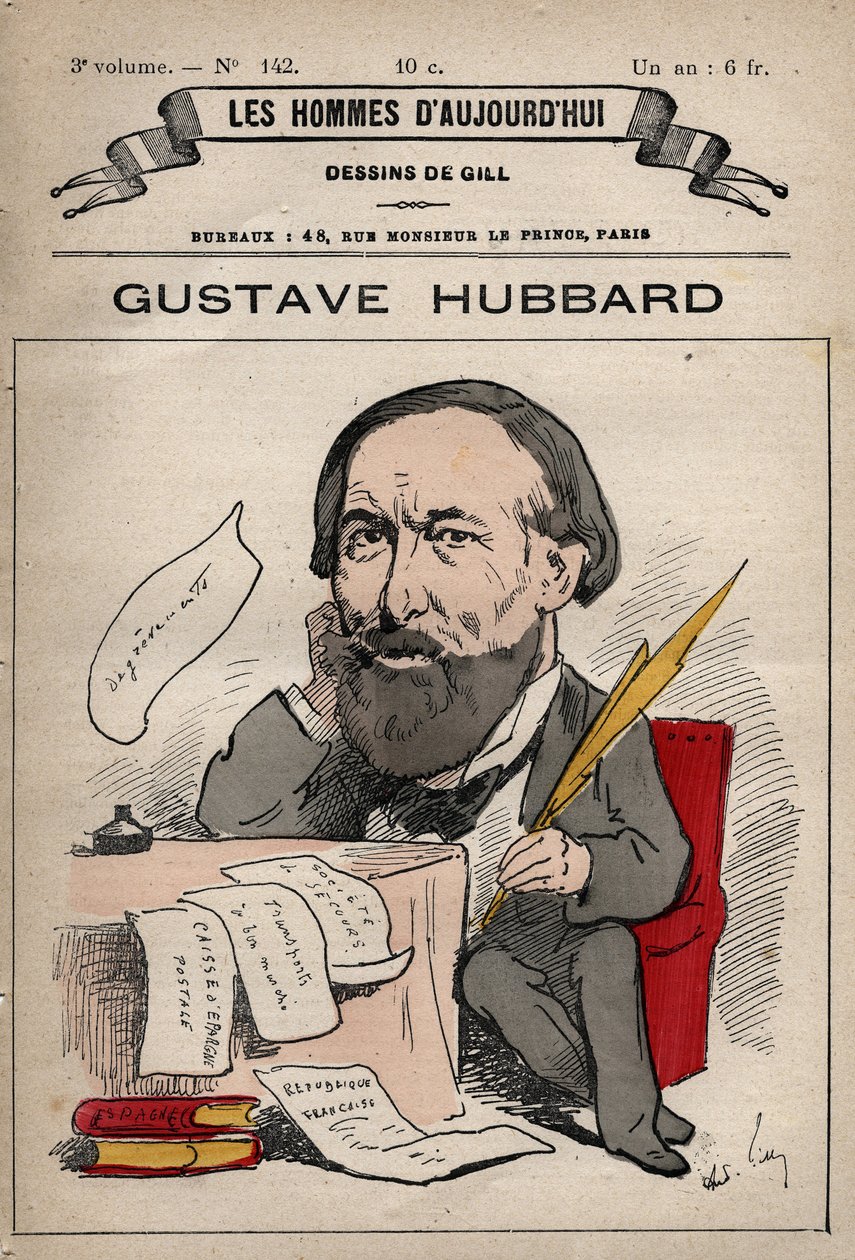 尼古拉-古斯塔夫-哈伯德（1828-1888）英国政治经济学家的漫画，出自安德烈-吉尔（1840-85）的《今日人类》（约1779-1880）。 作者 安德鲁·吉尔