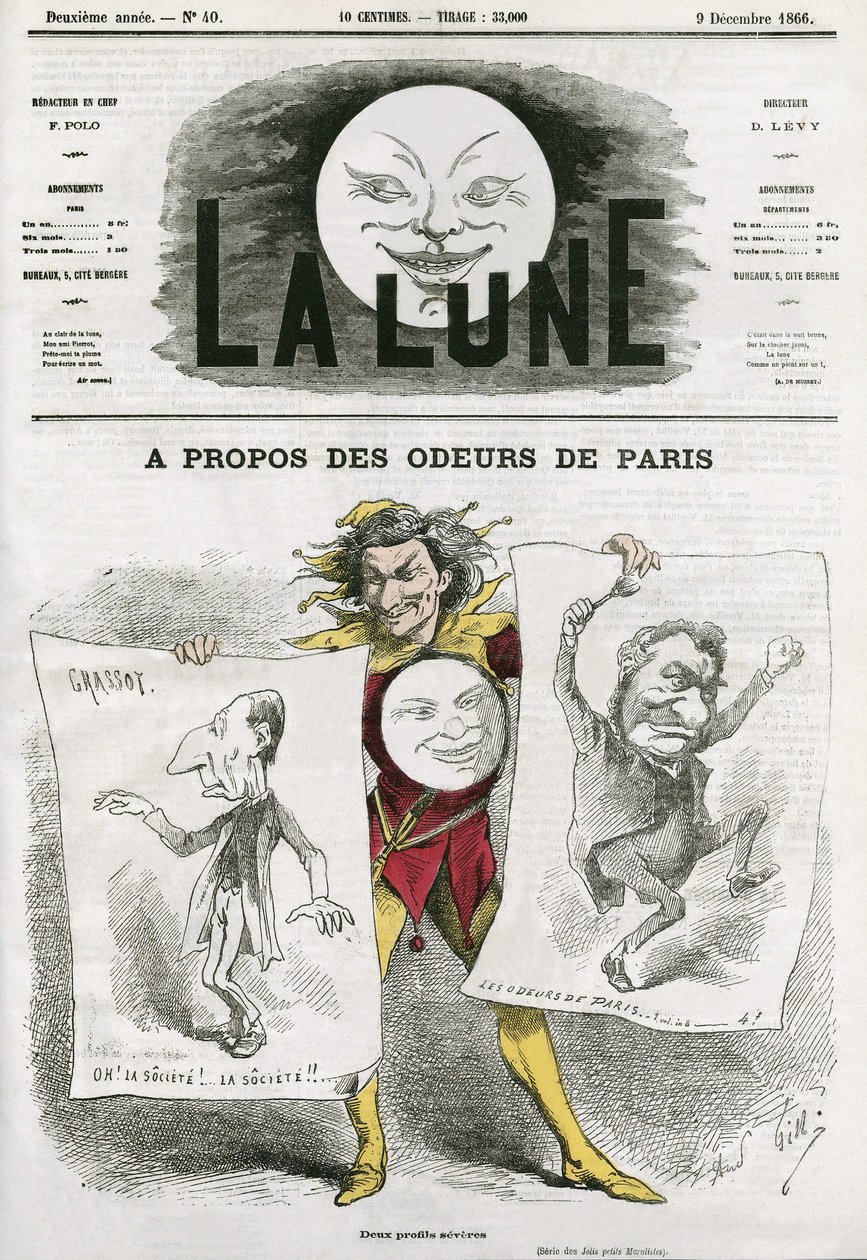 法国作家路易·维洛（Louis Veuillot，1813-1883 年）在《巴黎之歌》一书中绘制的漫画。 吉尔卡通，在“月亮”中，12 月 9 日 作者 安德鲁·吉尔