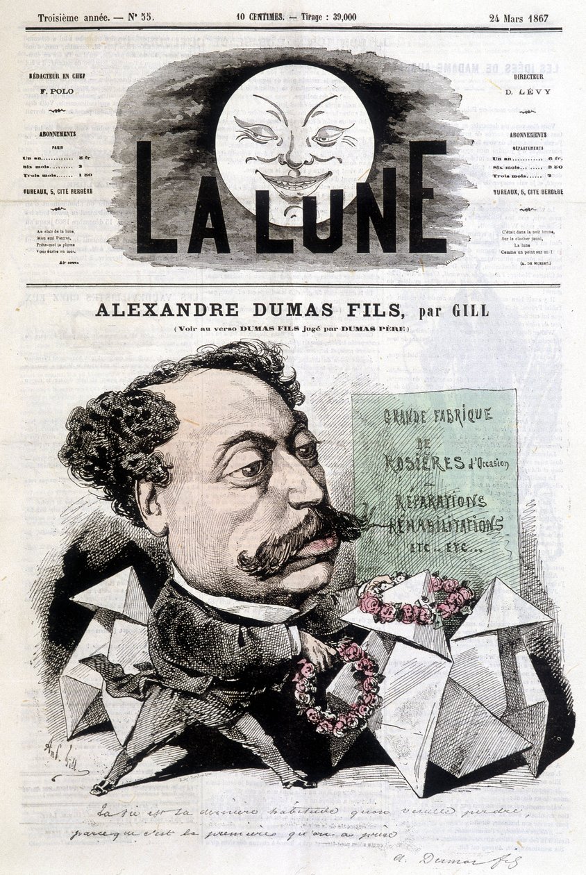 吉尔在亚历山大·杜马斯·菲尔斯（Alexandre Dumas Fils）上绘制的漫画。 1867 年 3 月 24 日的封面“La Lune”。 作者 安德鲁·吉尔