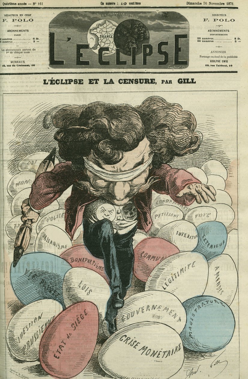 Eclipse and censorship, an illustration of Gill walking on ufs. Cover in “” L