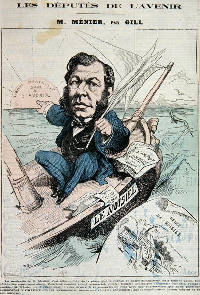 Emile-Justin Menier (1826-81)（彩色平版印刷）。 作者 安德鲁·吉尔