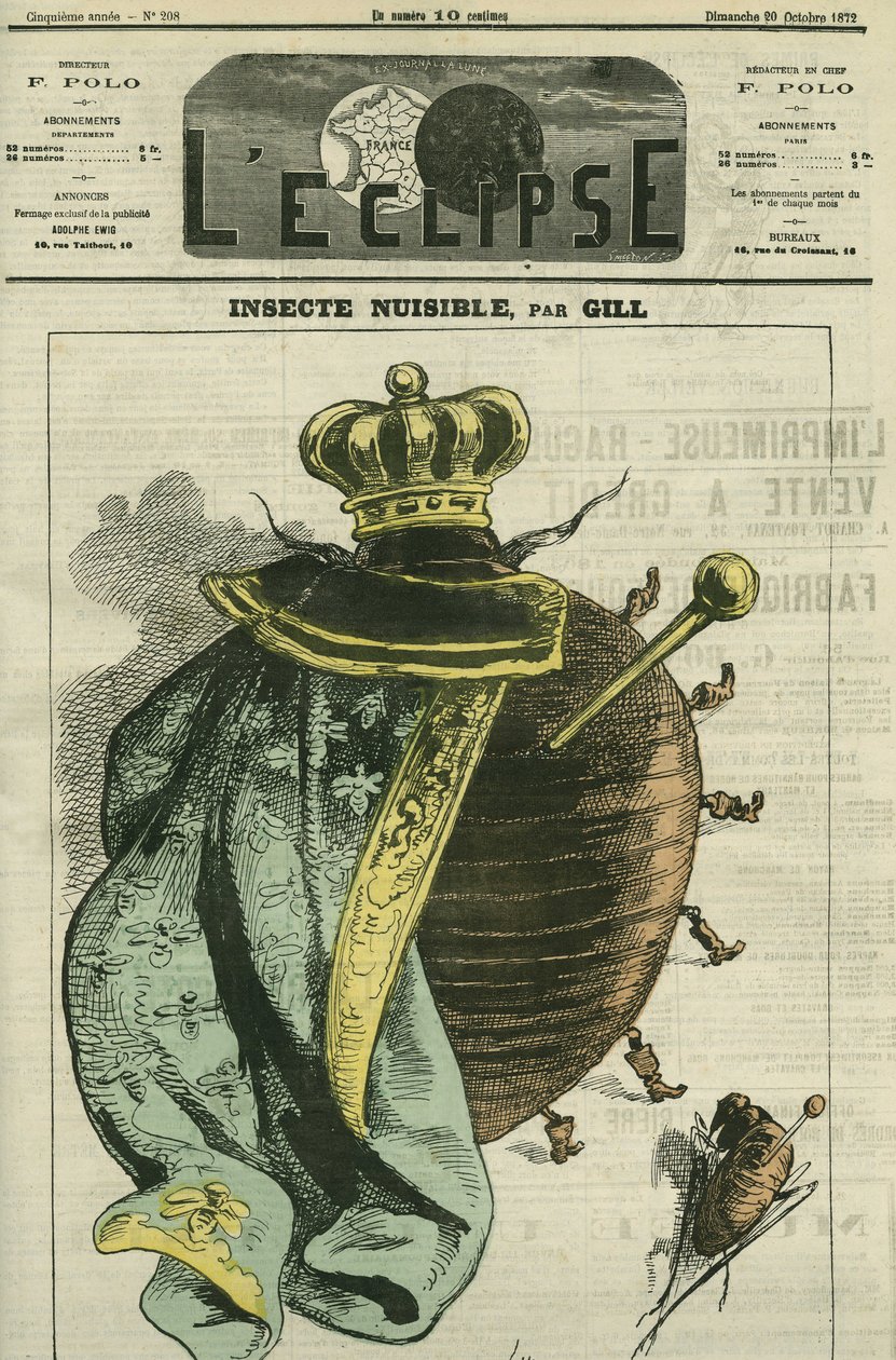 Insect pest, the monarchy in cockroach for the exhibition of the Cercle Agricole et Horticole du Luxembourg. Cover in “” L
