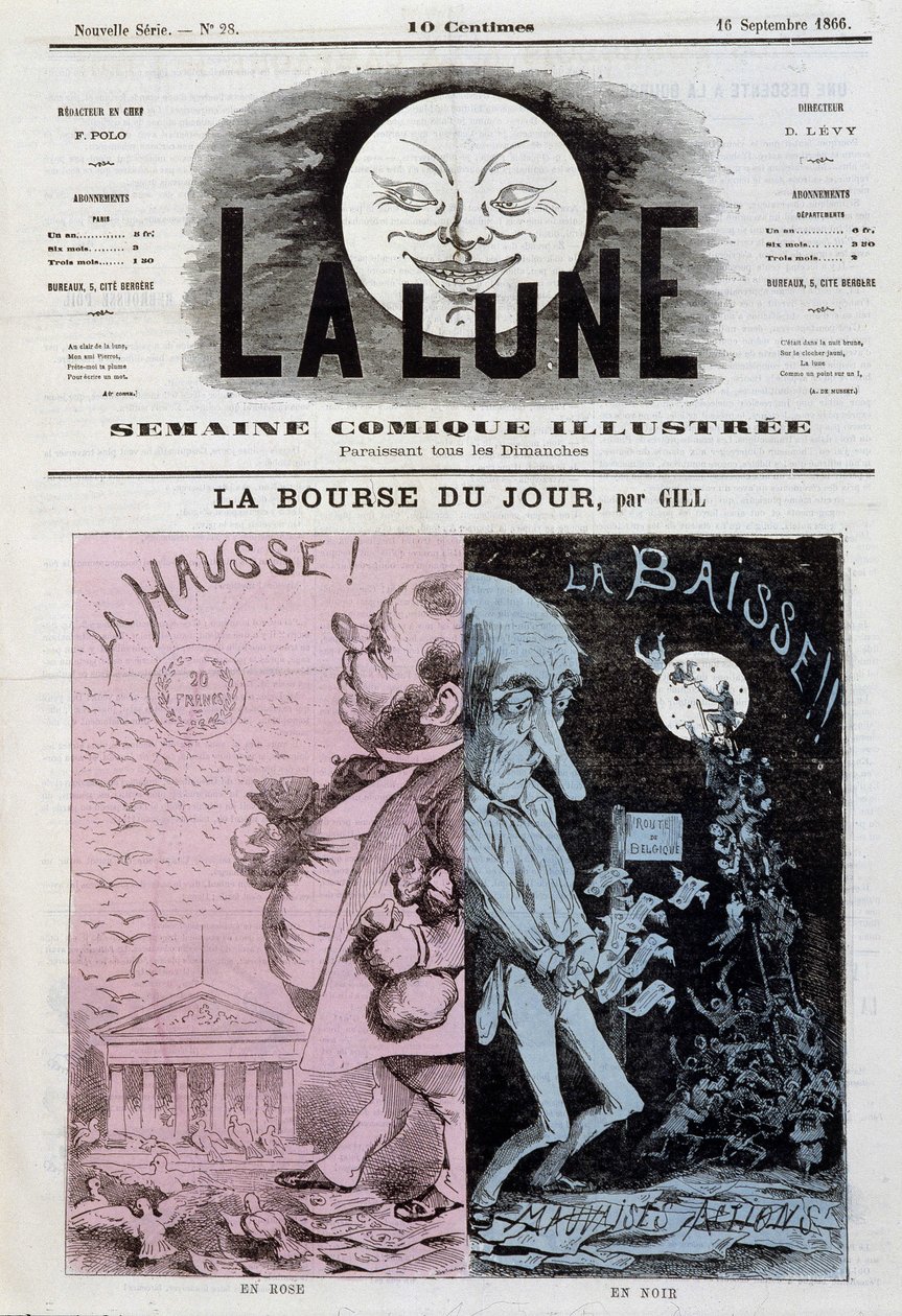 La Bourse: rise et diminution - by Gill, in “” La Lune”” of 16/09/1866 作者 安德鲁·吉尔