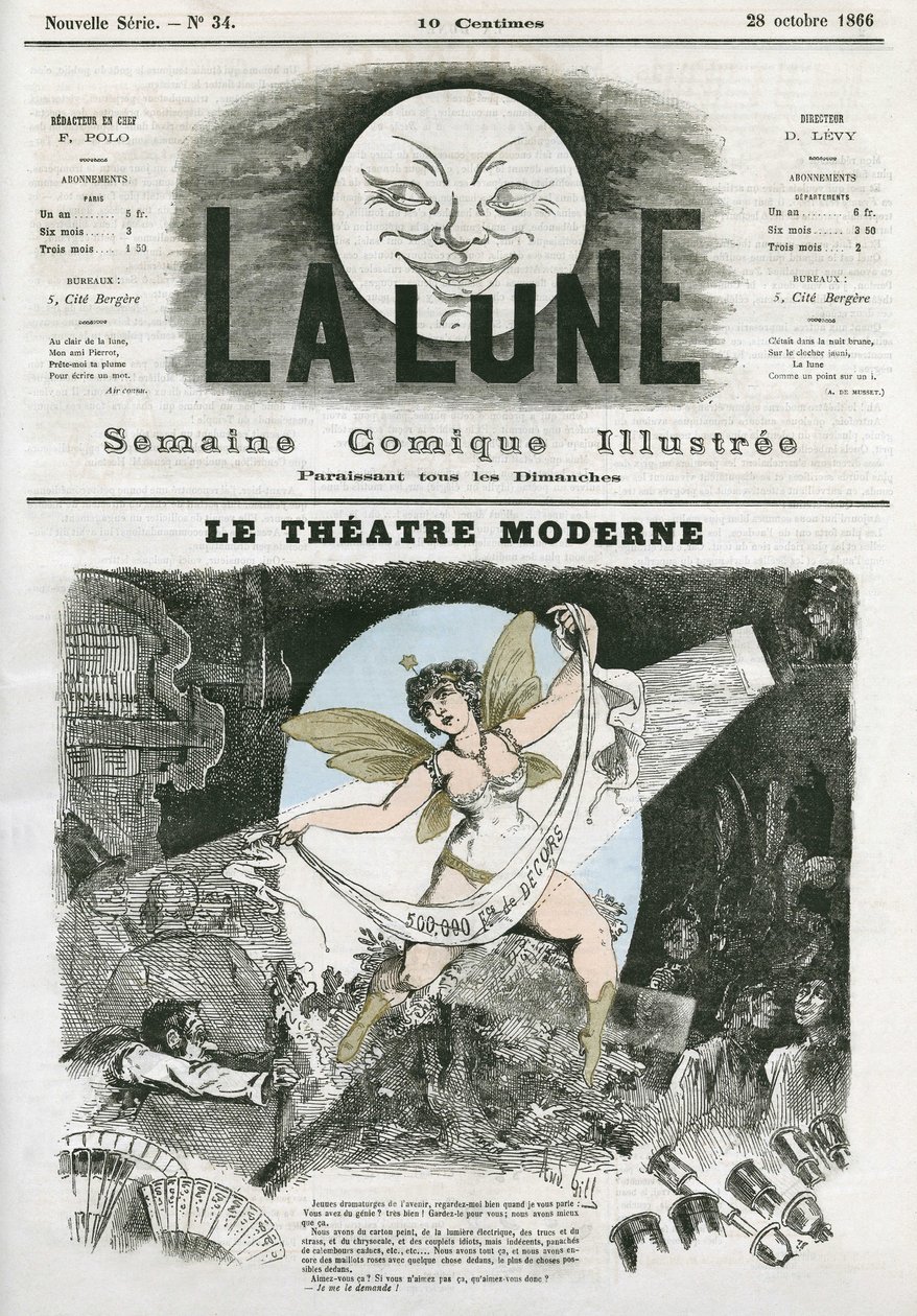 Le Theatre Moderne in Paris. Caricature by Gill, in “La Lune”, October 28 作者 安德鲁·吉尔