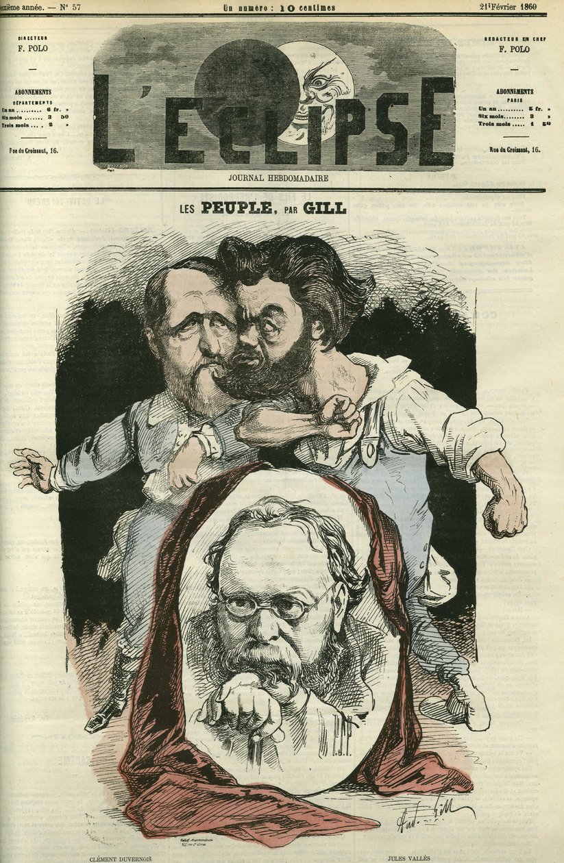 Les Peuples，与Clement Duvernois（1836-1879）、Pierre-Joseph Proudhon（1809-1865）和Jules Valles（1832-1885），作家和政治家。2月21日，吉尔在《日食》中的封面 作者 安德鲁·吉尔