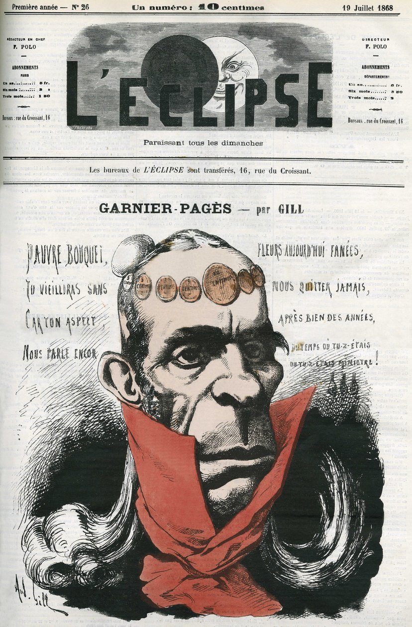 路易斯-安托万-加尼埃-帕吉（Garnier Pages）（1803-1878），法国政治家。吉尔在《日蚀》中的封面，7月19日 作者 安德鲁·吉尔