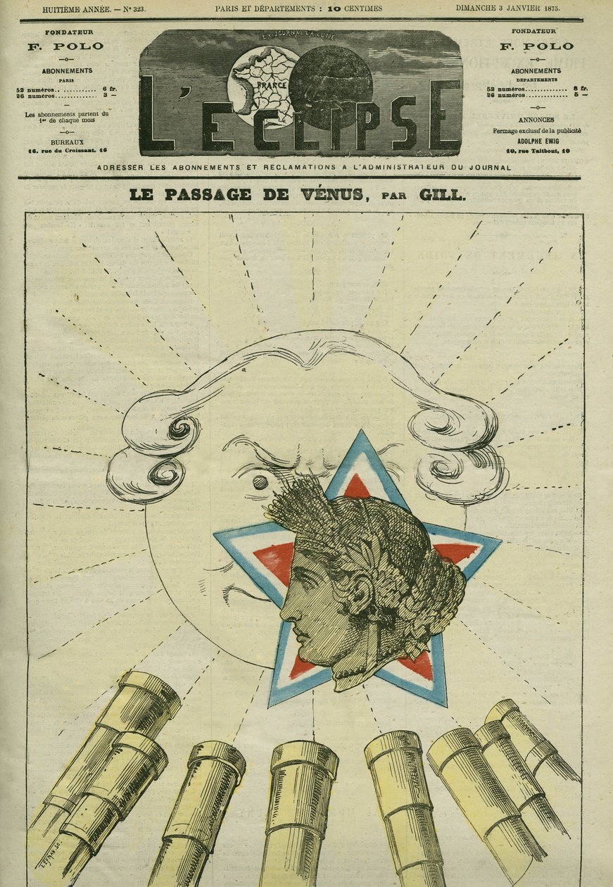 Passage of Venus (the Republic) before the sun (the Monarchy) in 1874. Cover in “” L
