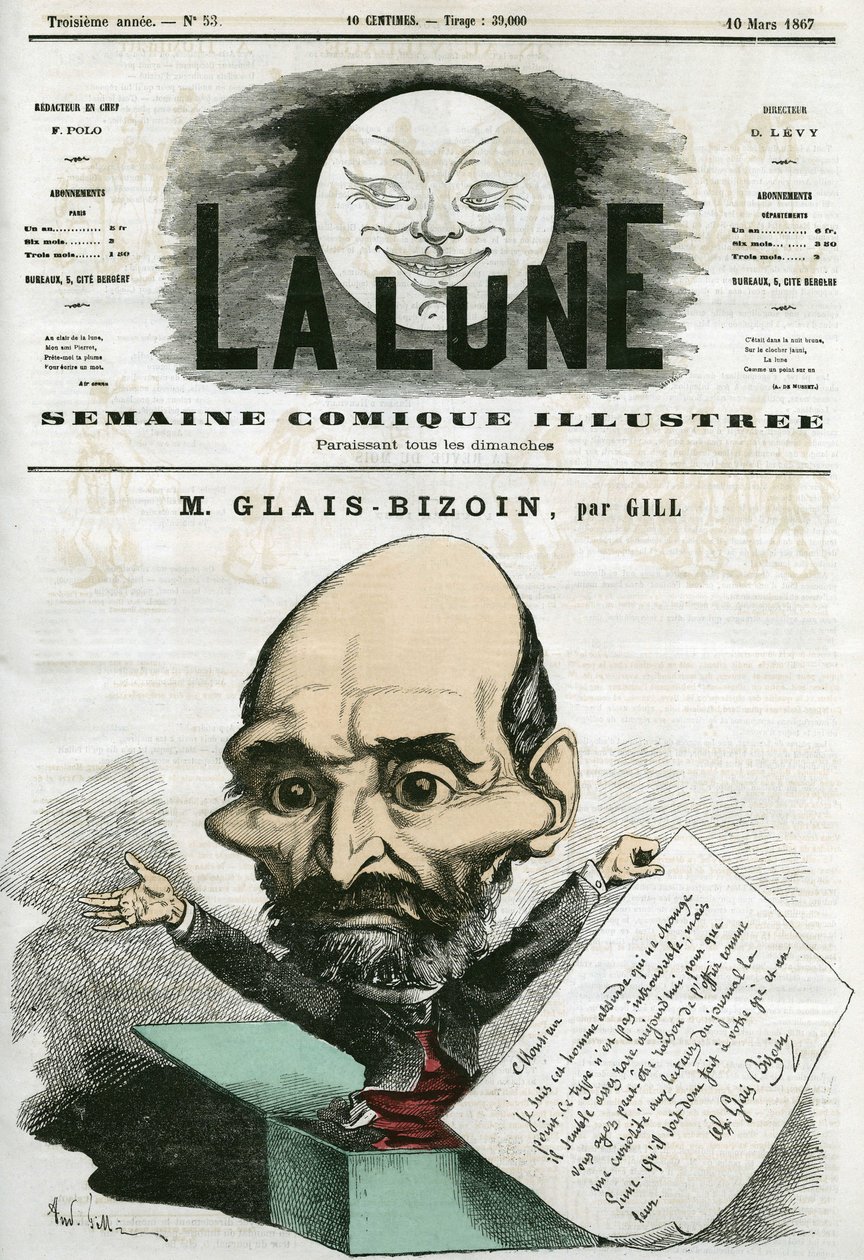 Portrait of Alexandre Glais-Bizoin (1800-1877), French politician and founder of the newspaper “La Tribune””. Cartoon by Gill, in “La Lune”, March 10 作者 安德鲁·吉尔