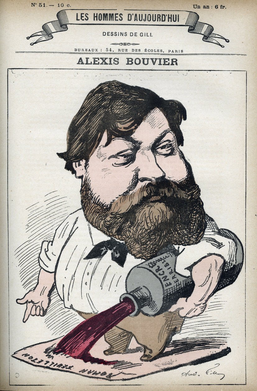法国通俗小说家和剧作家亚历克西斯-布维耶（1836-1892）的画像。漫画作者吉尔，巴黎。 作者 安德鲁·吉尔