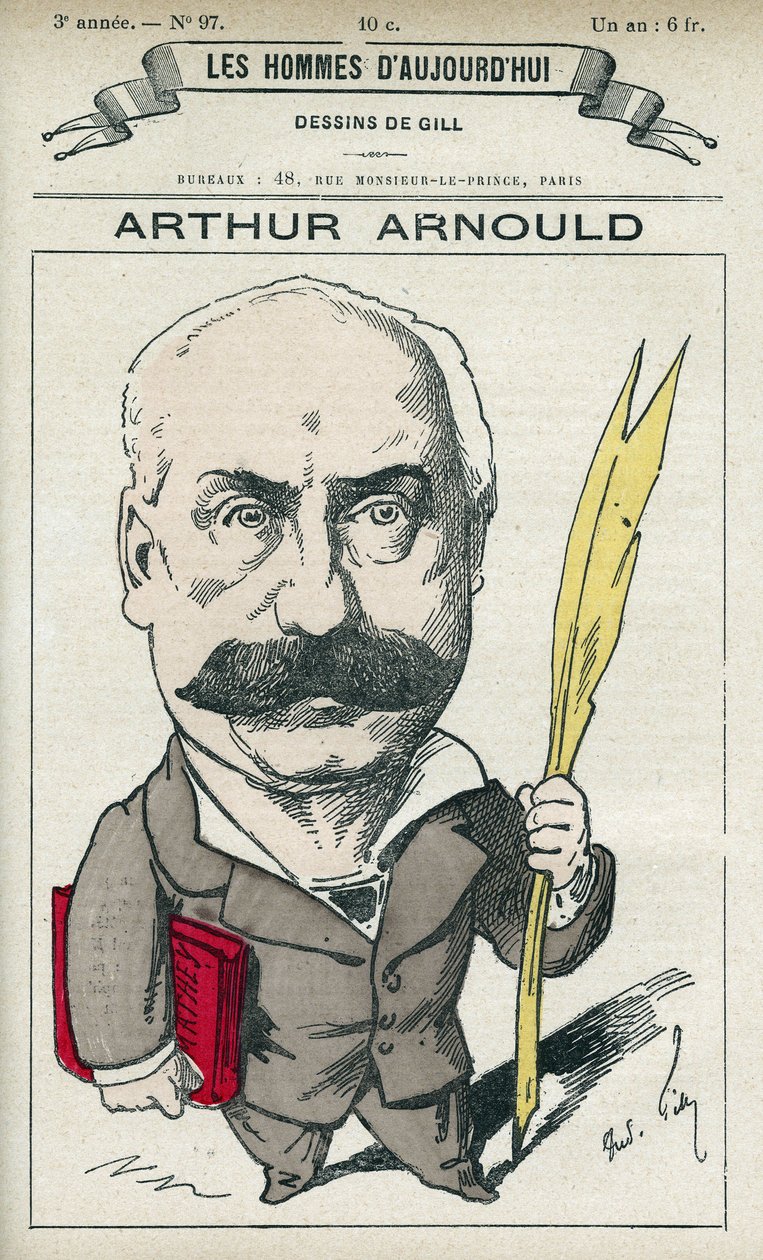 亚瑟·阿诺德 (1833-1895) 的肖像，法国记者和政治家，他积极参与巴黎公社。 吉尔卡通，巴黎。 作者 安德鲁·吉尔