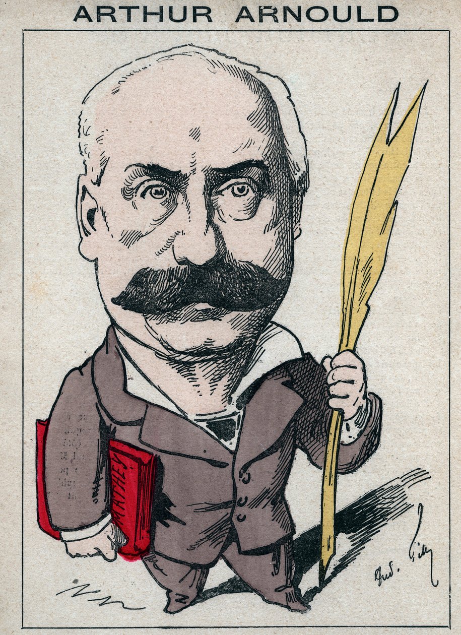 阿瑟-阿诺德（1833-1895）的肖像，法国记者和政治家，他积极参加了巴黎公社--安德烈-吉尔在《今日人类》上的漫画，巴黎 作者 安德鲁·吉尔