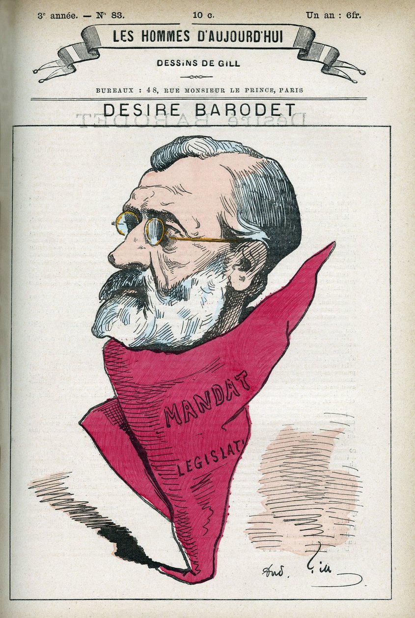 Desire Barodet（1823-1906）的肖像，法国教师和政治家，他在1896年至1900年期间担任塞纳河的参议员。漫画作者吉尔，巴黎。 作者 安德鲁·吉尔