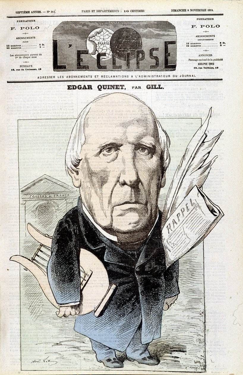 法国历史学家Edgar Quinet（1803-1875）的肖像。载于L
