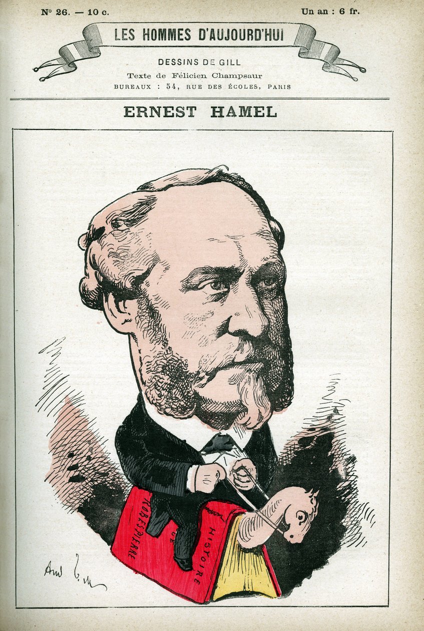 欧内斯特-哈梅尔（1826-1898）的肖像，法国律师和政治家。吉尔的漫画，载于《今日之人》，巴黎 作者 安德鲁·吉尔