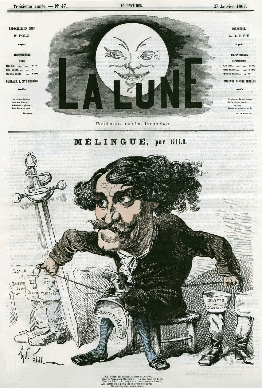 Portrait of Etienne Marin Melingue (1808-1875), French actor and sculptor. Cartoon by Gill, in “La Lune”, January 27 作者 安德鲁·吉尔