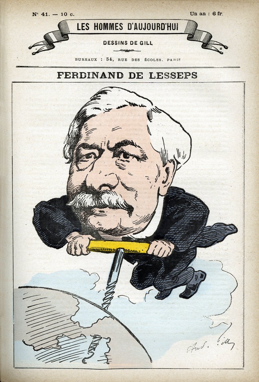 法国外交官费尔南-德莱塞普（1805-1894）的肖像。吉尔的漫画，载于《今日之人》，巴黎 作者 安德鲁·吉尔