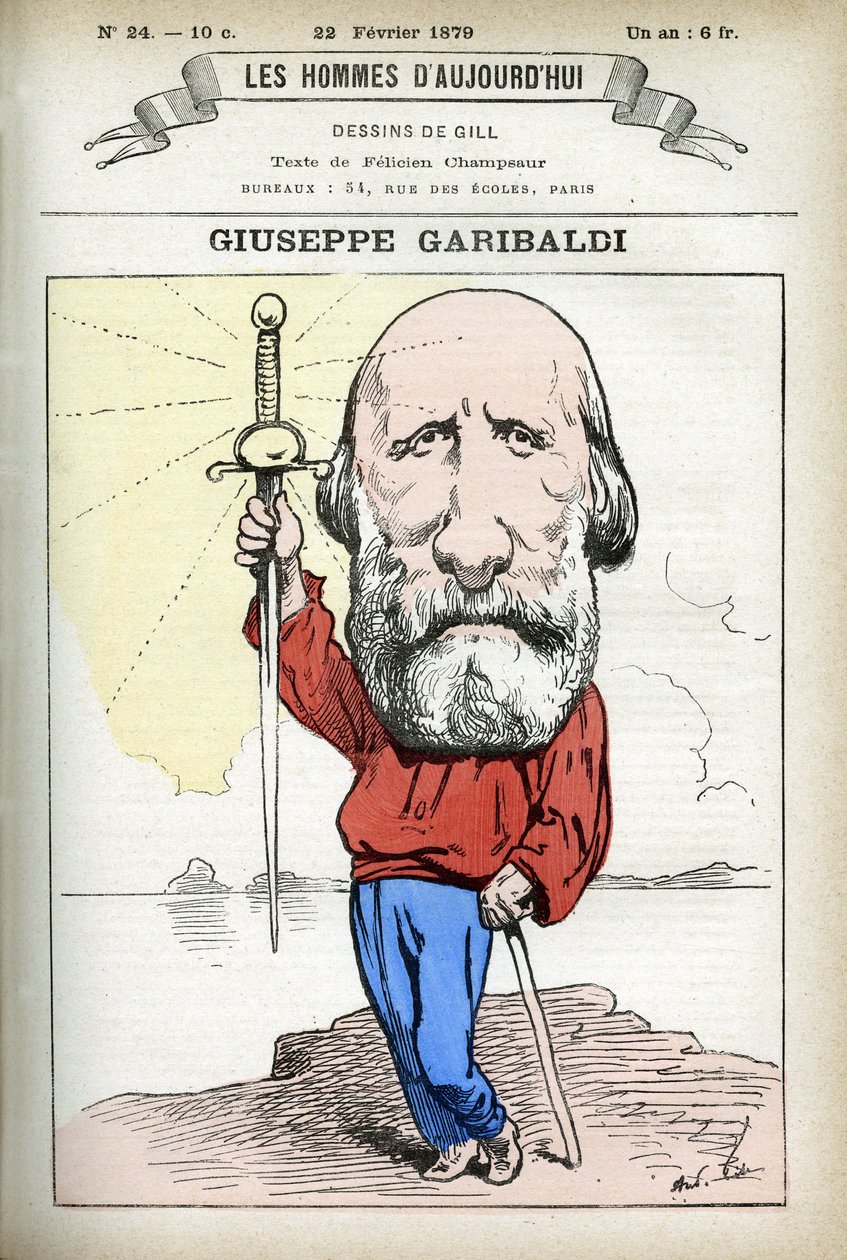 Portrait of Guiseppe Garibaldi (1807-1882), Italian politician. Cartoon by Gill, in “Les Homme d