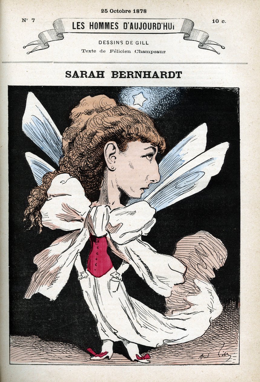 Henriette Rosine Bernard dit Sarah Bernhardt（1844-1923）的肖像，法国戏剧演员。漫画作者Gill，巴黎。 作者 安德鲁·吉尔