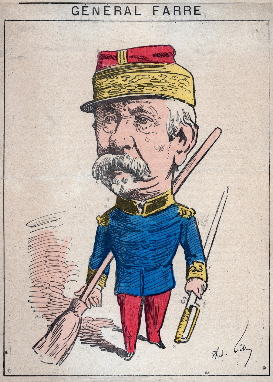 让-约瑟夫-弗雷德里克-阿尔伯特-法尔（1816-1887）的肖像，法国军人，他在1870年被任命为将军和战争部长--安德烈-吉尔在《今日之人》中的漫画作品，巴黎 作者 安德鲁·吉尔