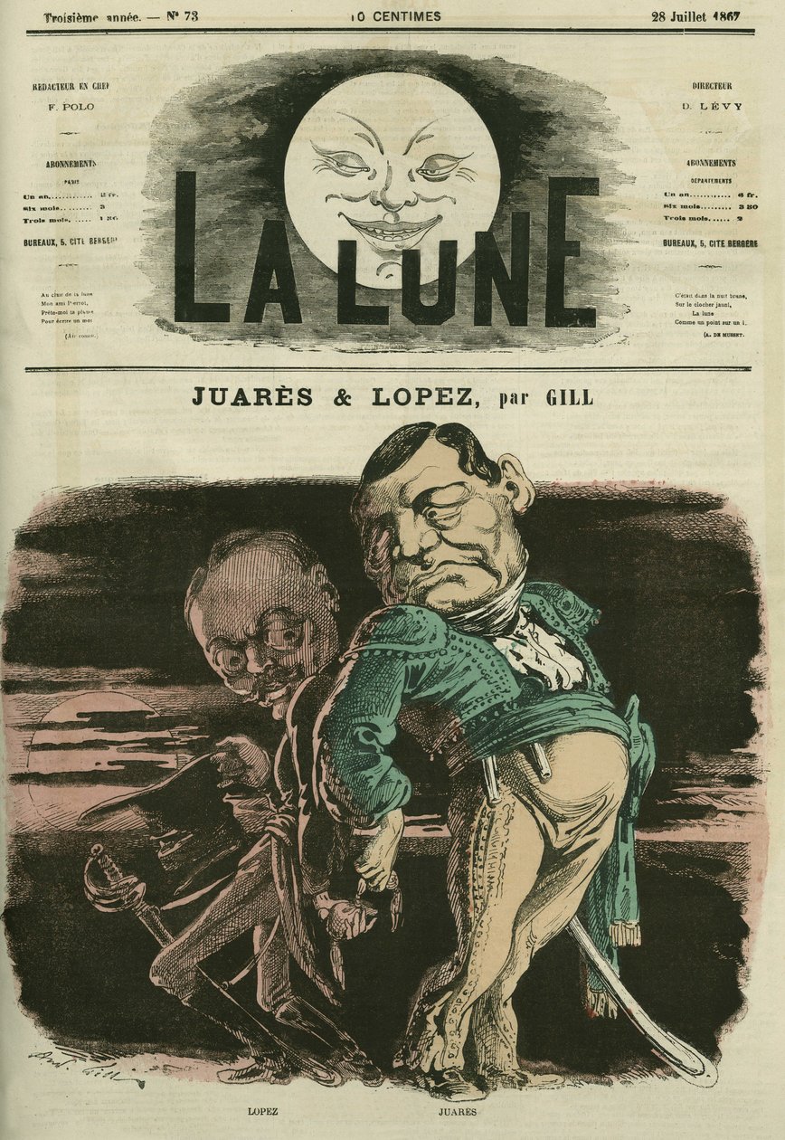 胡阿雷斯和洛佩兹的肖像。吉尔的漫画，载于 "La Lune"，7月28日 作者 安德鲁·吉尔
