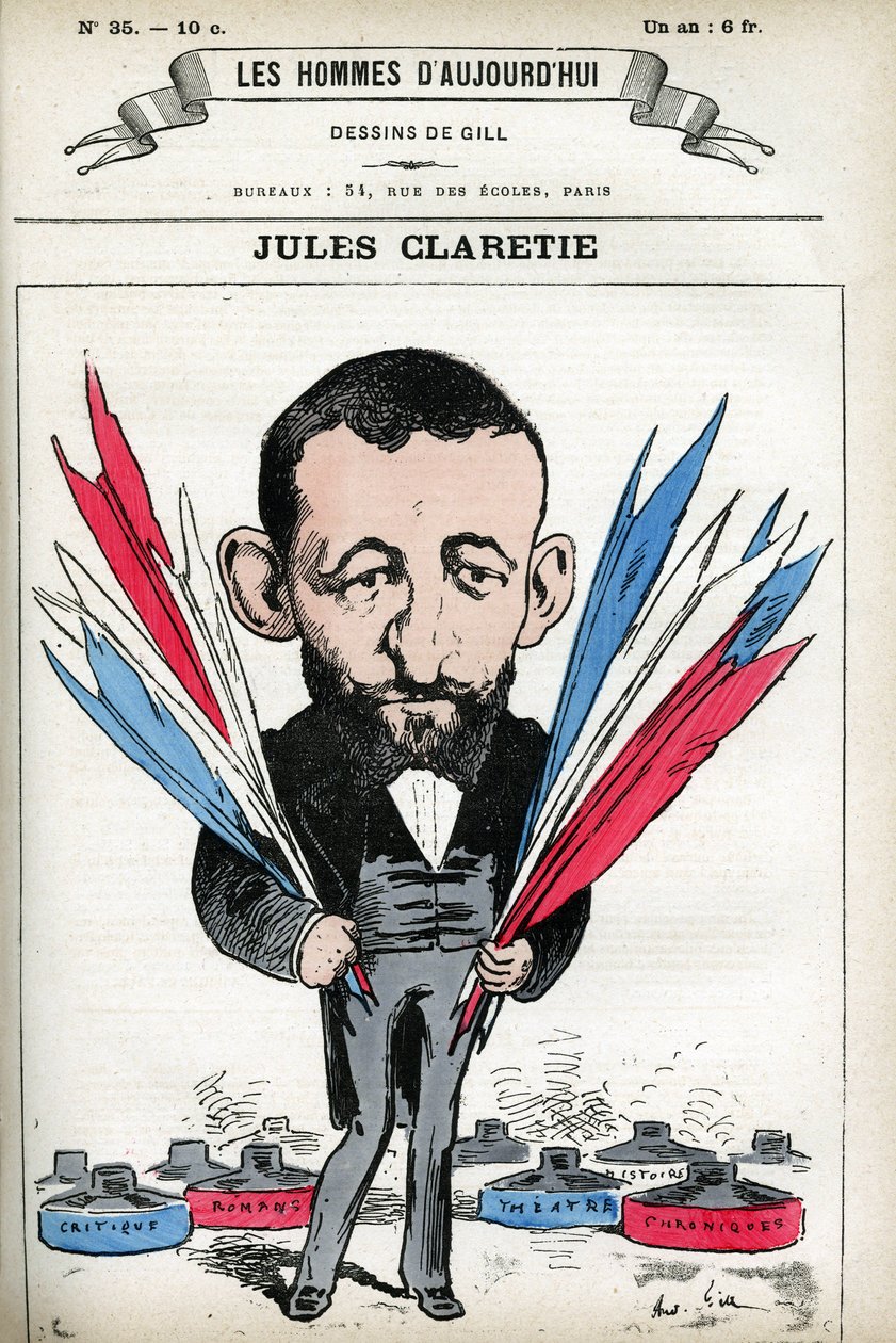 Jules Claretie (1840-1913) 的肖像，法国小说家、剧作家和评论家。 吉尔的卡通，在“Les Homme d