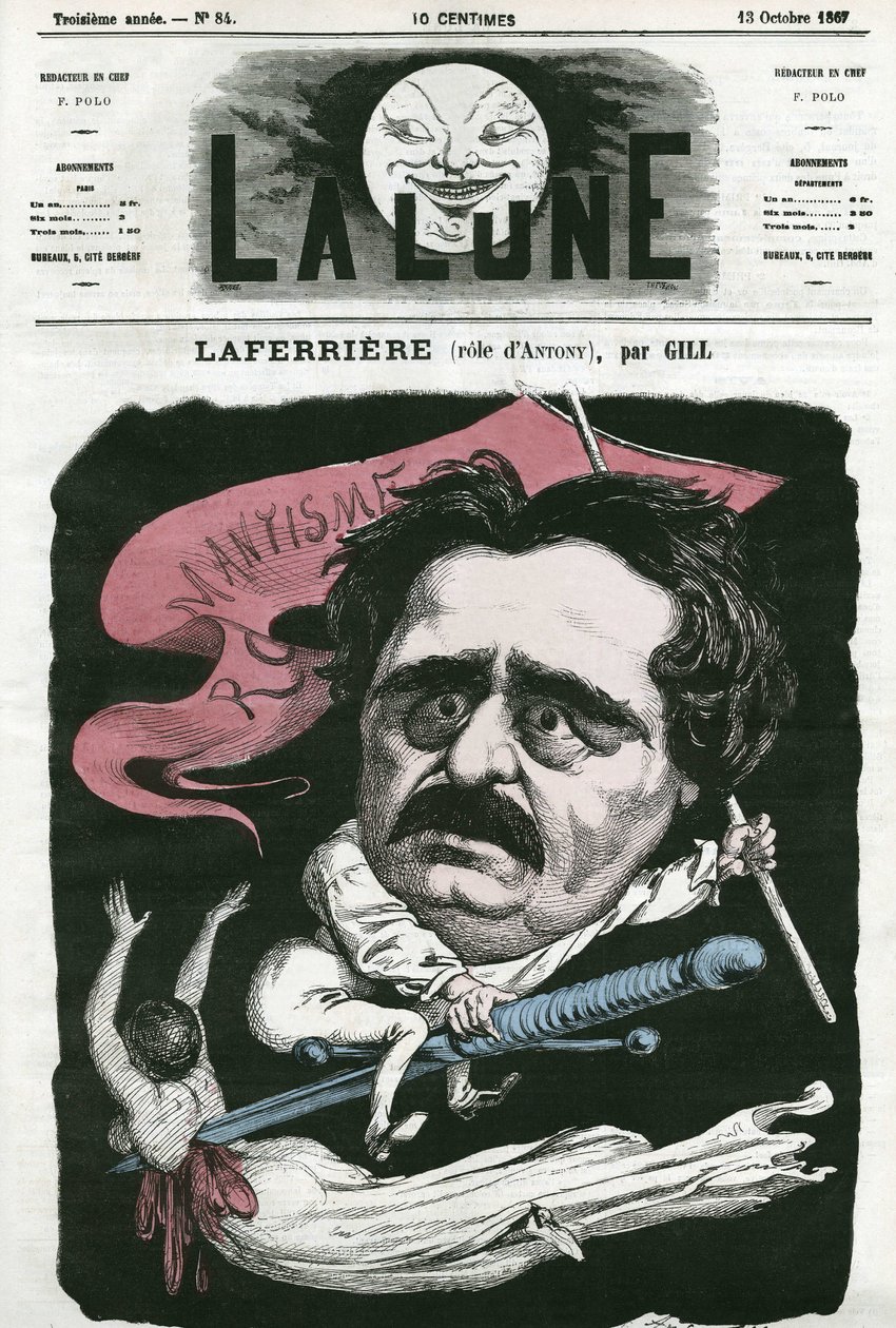 Laferriere (1853-?) 的肖像，法国演员扮演“安东尼”的角色。 吉尔卡通，在“月亮”中，10 月 13 日 作者 安德鲁·吉尔