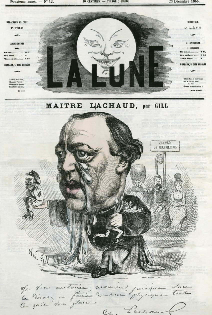 法国律师Charles Lachaud先生（1817-1882）的画像。吉尔的漫画，载于《La Lune》，12月23日 作者 安德鲁·吉尔
