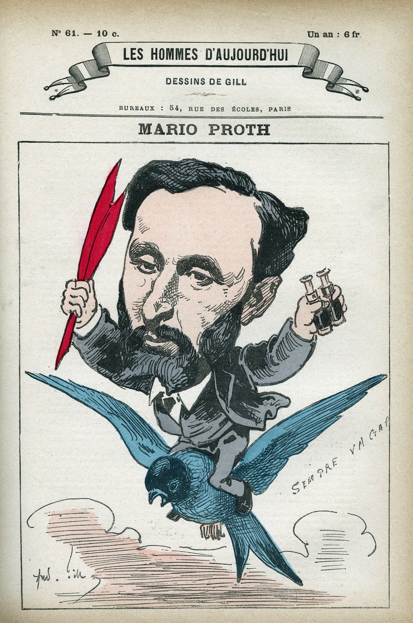 马里奥-普罗斯（1832-1891）的肖像，法国作家、文学评论家和公关人员。漫画作者吉尔，巴黎。 作者 安德鲁·吉尔