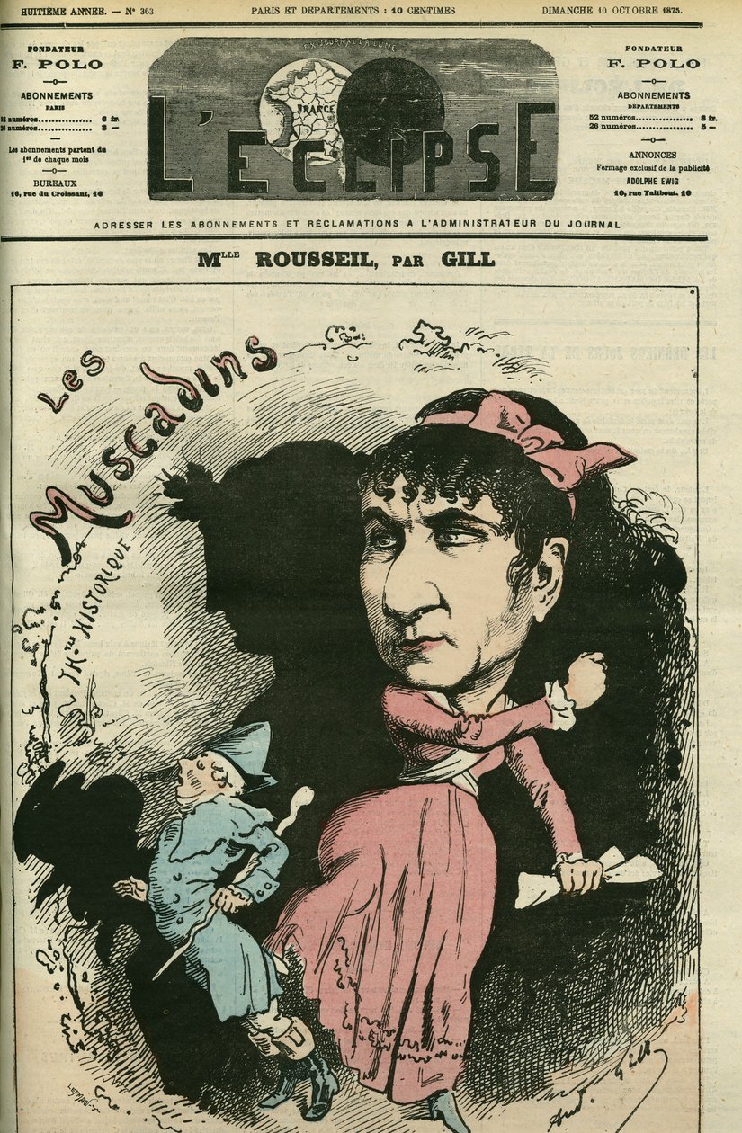 Portrait of Roselia Rousseil, a French singer, she played the Comedie Francaise. Cover in “” L