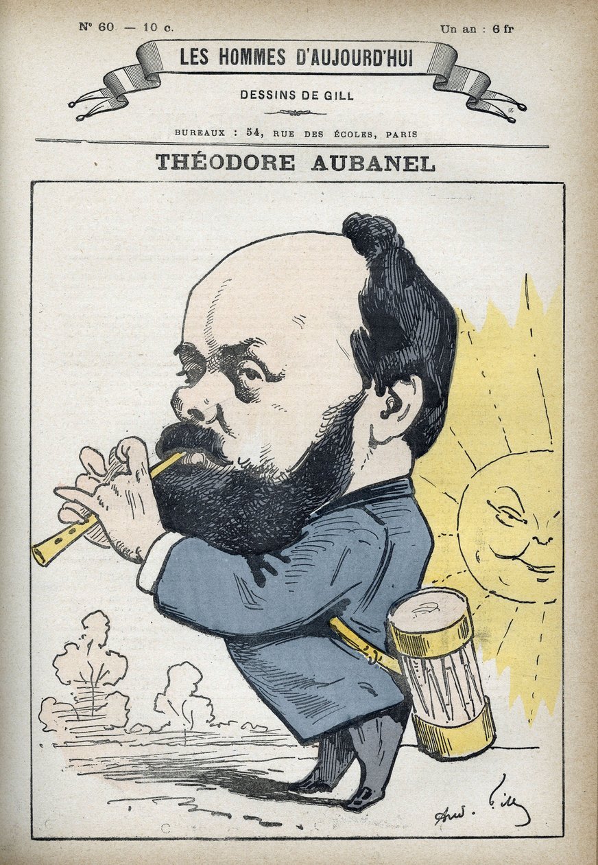 西奥多-奥巴内尔（1829-1886）的画像，法国印刷商和普罗旺斯诗人。漫画作者吉尔，巴黎。 作者 安德鲁·吉尔