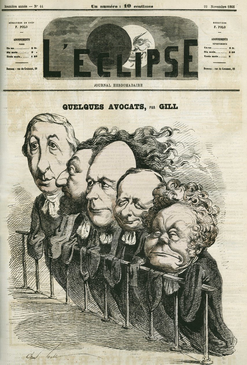 一些律师，Emmanuel Arago (1812-1896)、Leon Gambetta (1838-1882)、Jules Grevy (1807-1891)、Laurier 和 Adolphe Cremieux (1796-1880)。 Gill 的“L