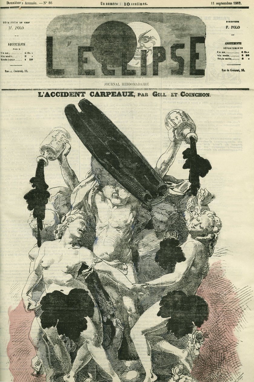 Carpeaux 事故，Jean-Baptiste (Jean Baptiste) Carpeaux 的“La Danse”插图，为卡尼尔歌剧院设计的雕塑，受到强烈批评，以至于被泼了一瓶墨水。 Gill 和 Coinchon 的“L