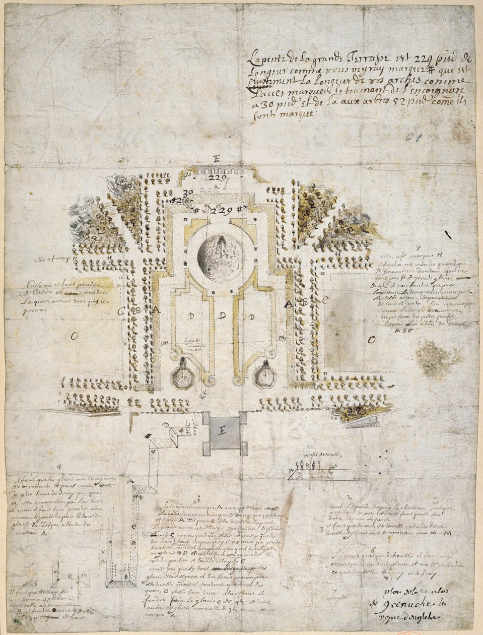1662年格林威治皇后大厦花园和公园景观设计（钢笔，水墨和水洗） 作者 安德烈·勒·诺特