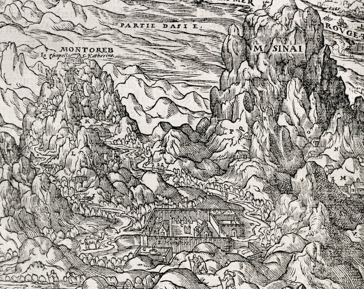 西奈半岛的山区，安德烈-特维特（1504-1592）的雕刻，法国巴黎 作者 安德烈·塞维特（Andre Thevet）
