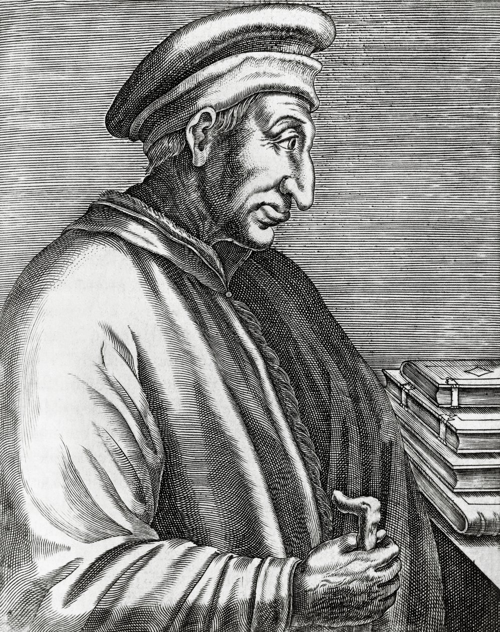 科西莫-德-美第奇的肖像，被称为长老（1389-1464），意大利政治家，雕刻自Les Vrais pourtraits et Vies des Hommes illustres。 作者 安德烈·塞维特（Andre Thevet）