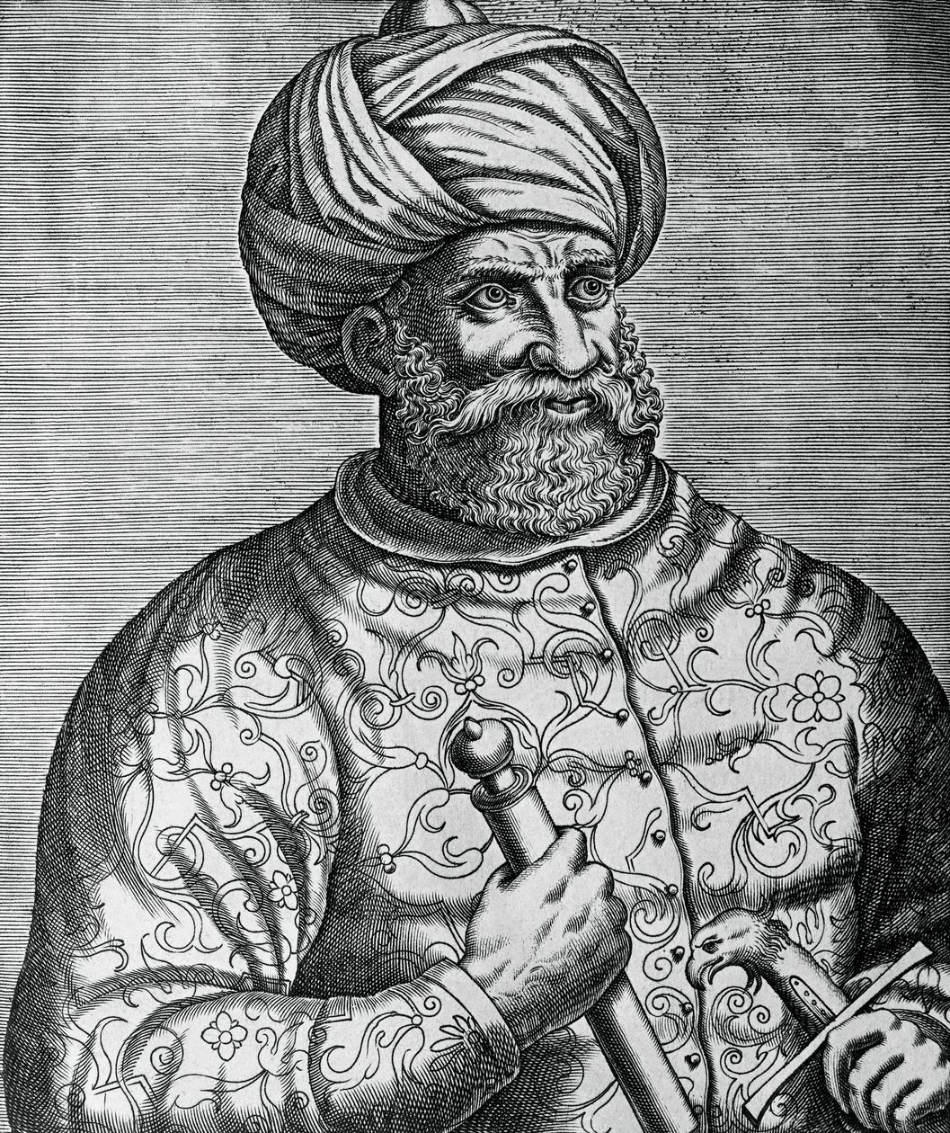 土耳其海盗和海军将领凯尔-丁（Khayr al-Din）（1465-1546）的肖像，安德烈-特维特（1502-1590）的雕刻作品。 作者 安德烈·塞维特（Andre Thevet）