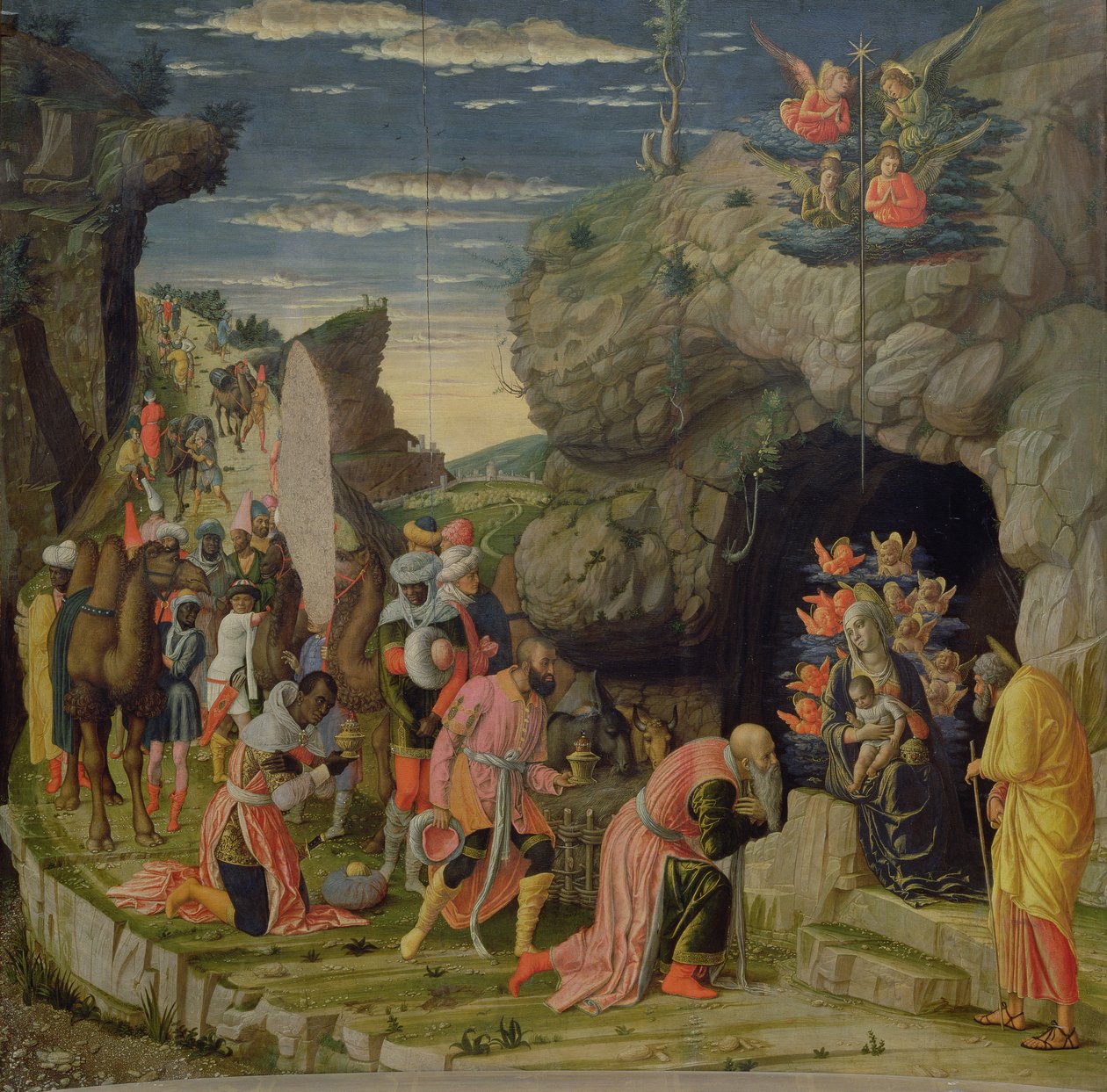 魔法师的崇拜，祭坛中央面板，c.1466（面板上的蛋彩画）（另见50042） 作者 安德里亚·曼特尼亚（Andrea Mantegna）