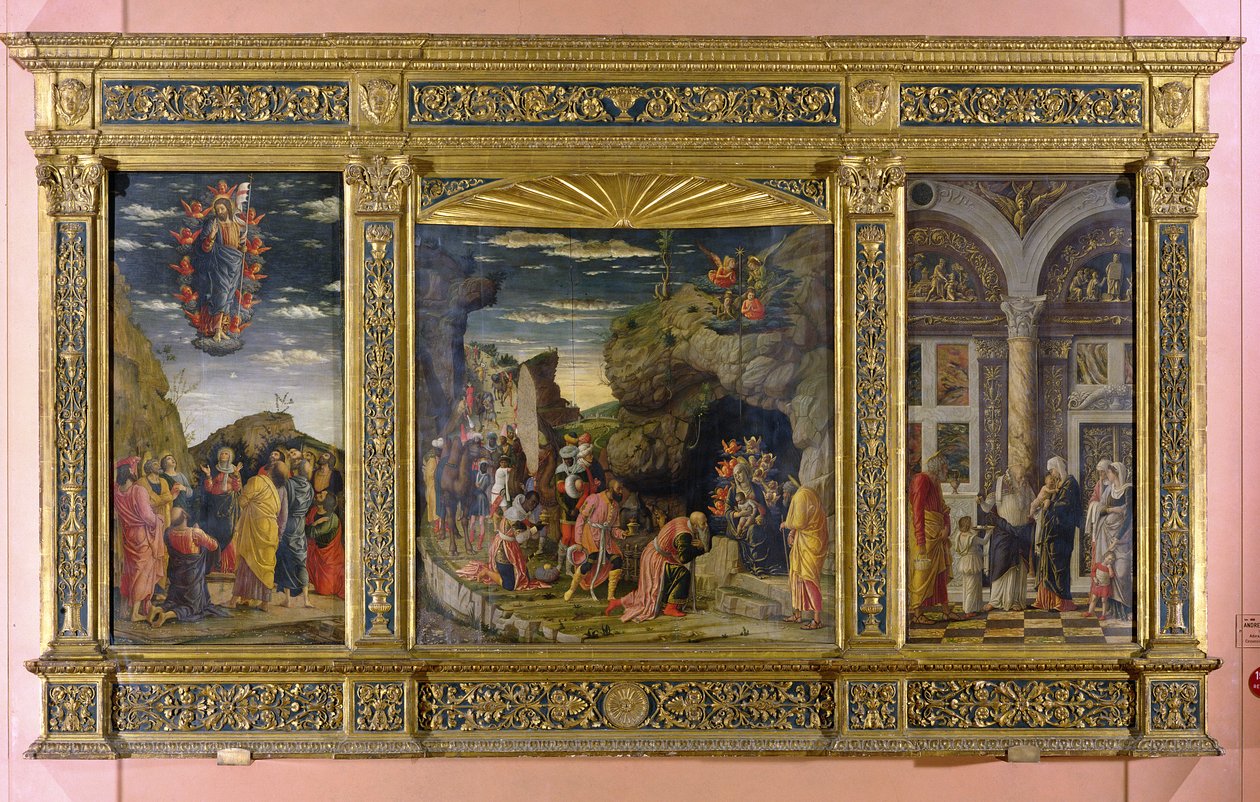祭坛画描绘了升天，贤士的崇拜和割礼，c.1463-64（面板上的蛋彩画） 作者 安德里亚·曼特尼亚（Andrea Mantegna）