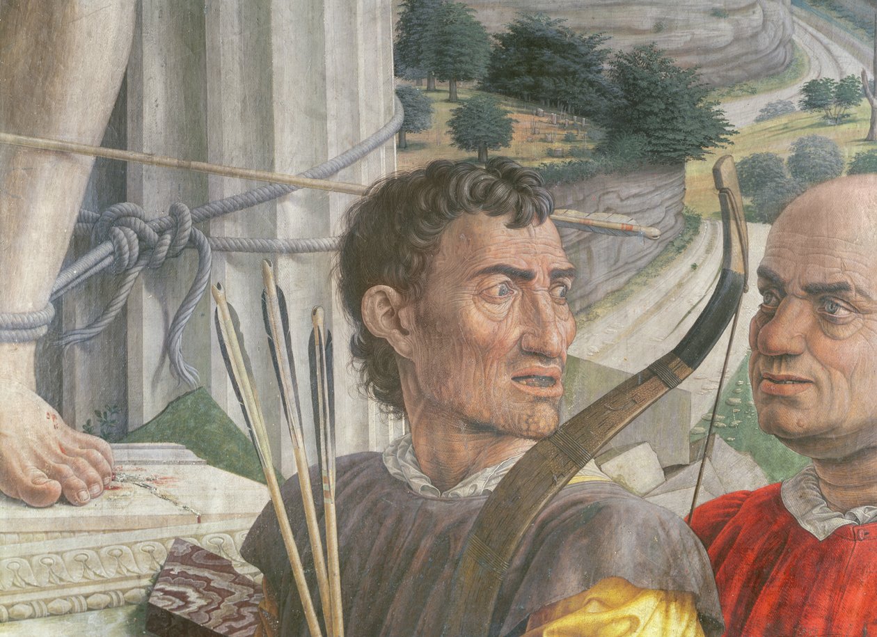 圣塞巴斯蒂安，1480详细的战士油画布 作者 安德里亚·曼特尼亚（Andrea Mantegna）