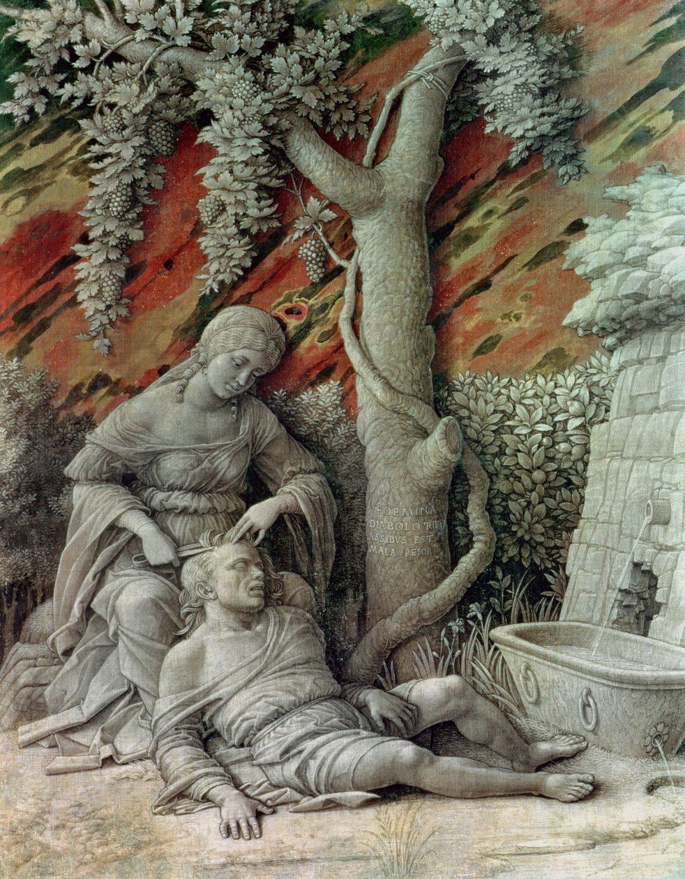 Samson和Delilah，c.1500（亚麻上胶水） 作者 安德里亚·曼特尼亚（Andrea Mantegna）