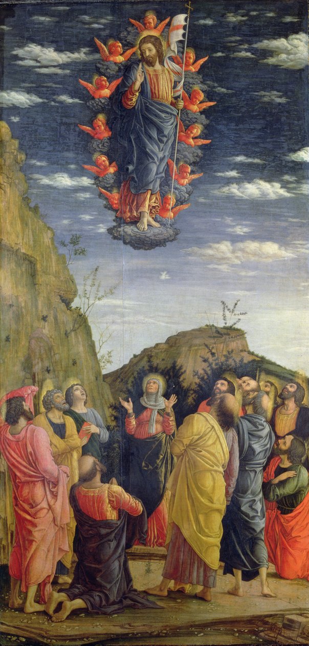 阿森松岛，祭坛的左侧面板，c.1466（面板上的蛋彩画）（另见50042） 作者 安德里亚·曼特尼亚（Andrea Mantegna）