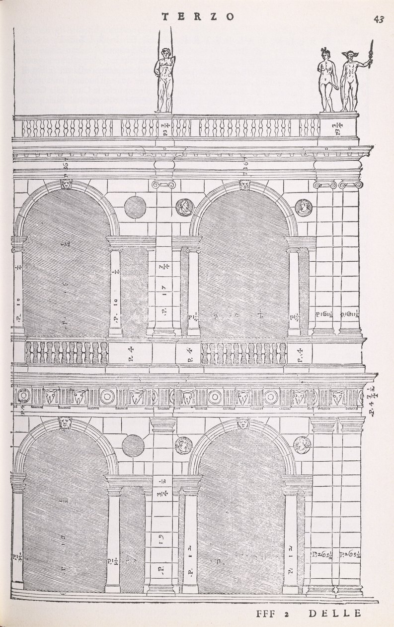 维琴察大教堂的海拔细节，插图来自I Quattro Libri dellArchitettura的传真副本由Palladio编写，最初出版1570 作者 安德里亚·帕拉迪奥（Andrea Palladio）