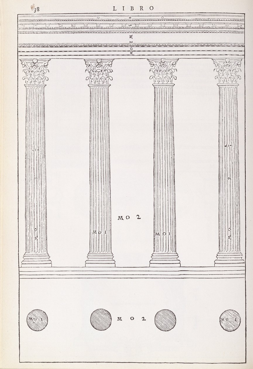 科林斯的命令，由帕拉迪奥写的&39;I Quattro Libri dell&39;Architettura&39;的传真副本插图，最初出版1570 作者 安德里亚·帕拉迪奥（Andrea Palladio）