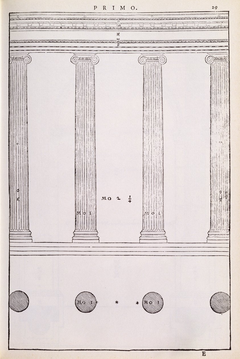 离子秩序，由Palladio编写的&39;I Quattro Libri dell&39;Architettura&39;的传真副本插图，最初出版1570 作者 安德里亚·帕拉迪奥（Andrea Palladio）