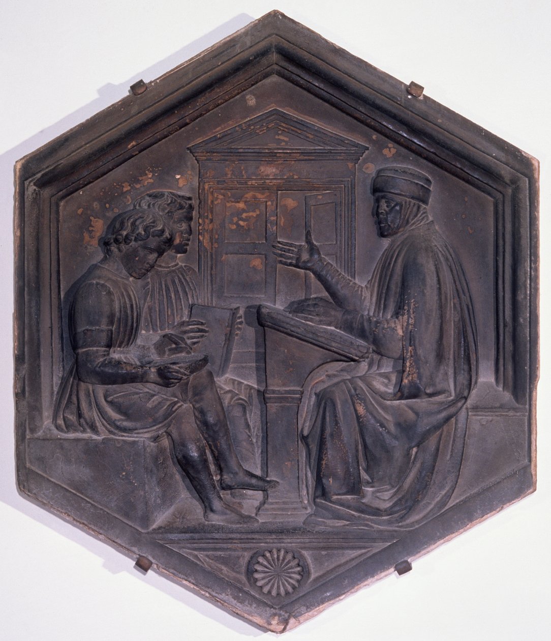 语法，六角形装饰瓷砖，描绘七大文科，可能基于乔托的设计（c.1266-1337）c.1334-48（大理石） 作者 安德里亚·皮萨诺（Andrea Pisano）